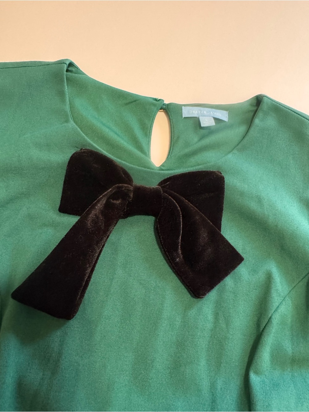 Draper James Green A-Line Dress Velvet Bow Pockets Size Large - Picture 8 of 12
